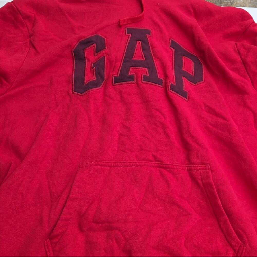 Gap Red Logo Pullover Hoodie Men's 2XL Fleece Cotton Blend Kangaroo Pocket